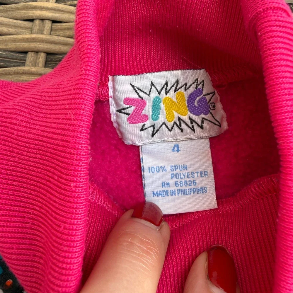 Vintage 90s ZING Girls Size 4 Pink 3D Butterfly Fleece Sweatsuit 2 Pc Set